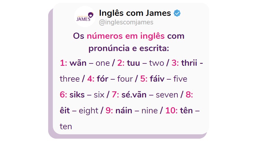 Pronúncia dos números em inglês de 0 a 10